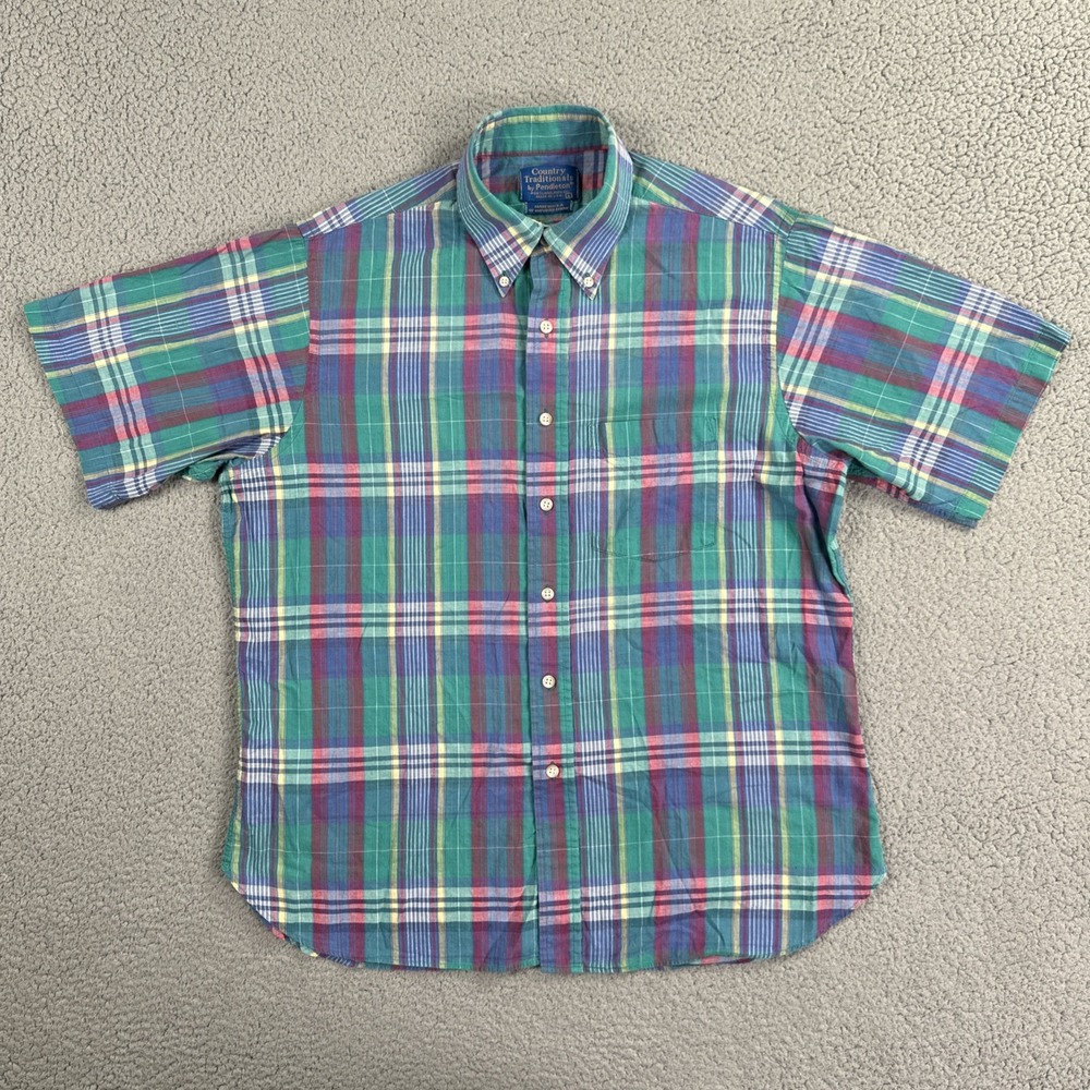 VTG Country Traditionals By Pendleton Shirt Large Plaid Button Down Made in USA